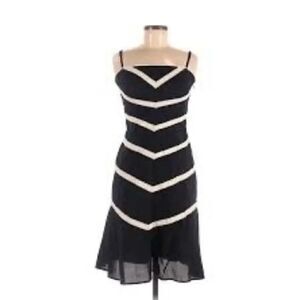 BCBG Maxazria Black and Ivory Ruched Spaghetti Straps Womens Dress, SZ 4